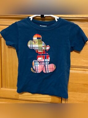 ARB Blanks Boy's Navy Blue Tee Shirt w/Plaid Mickey Mouse Appliqué Size 18 Month